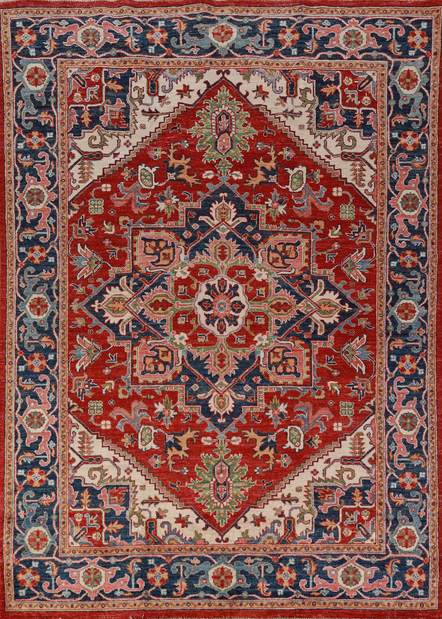 Vegetable Dye Red Heriz Serapi Oriental Area Rug 6x8