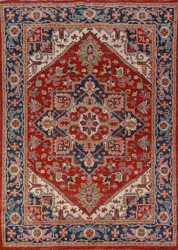 Vegetable Dye Red Heriz Serapi Oriental Area Rug 6x8