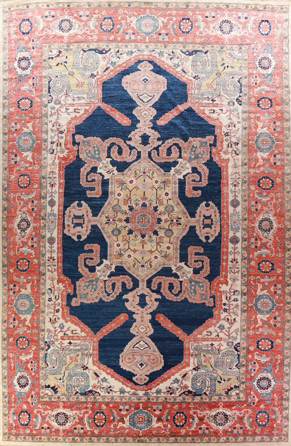 Vegetable Dye Blue Heriz Serapi Oriental Large Rug 12x18