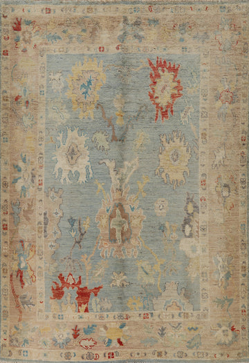 Vegetable Dye Blue Oushak Oriental Rug 5x7