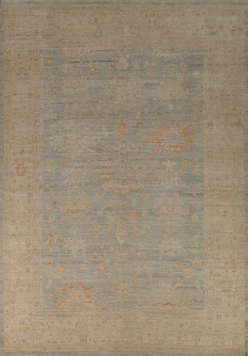 Vegetable Dye Blue Oushak Turkish Area Rug 9x12