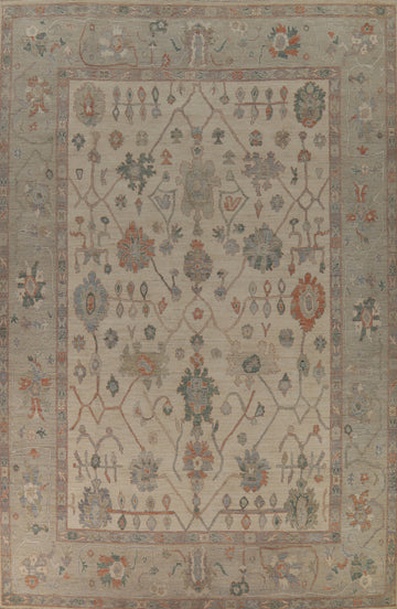 Vegetable Dye Floral Oushak Turkish Large Rug 10x15