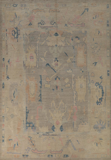 Vegetable Dye Gray Oushak Turkish Area Rug 9x12
