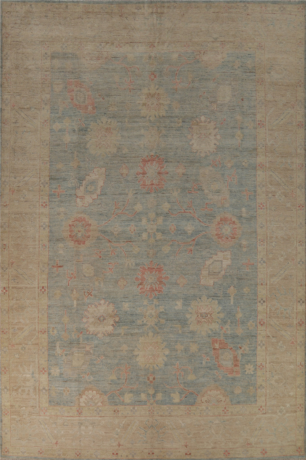 Vegetable Dye Blue Oushak Turkish Area Rug 9x12