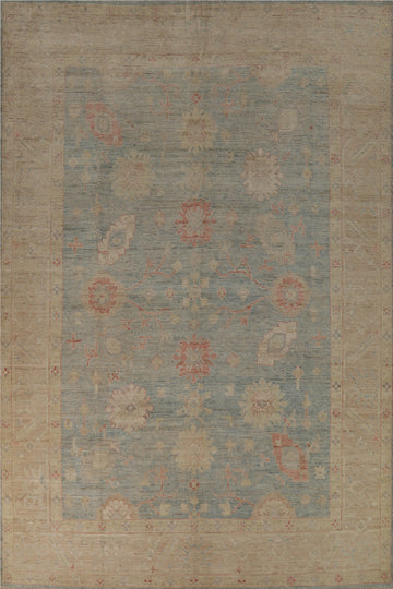 Vegetable Dye Blue Oushak Turkish Area Rug 9x12