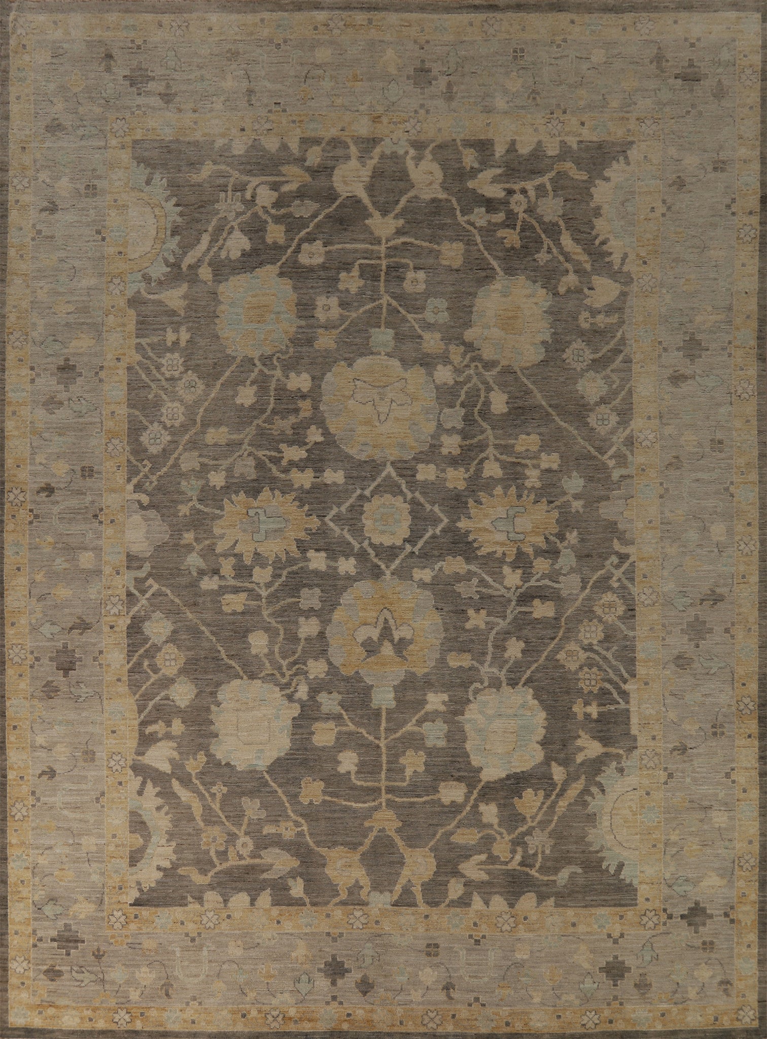 Vegetable Dye Floral Oushak Turkish Area Rug 10x12