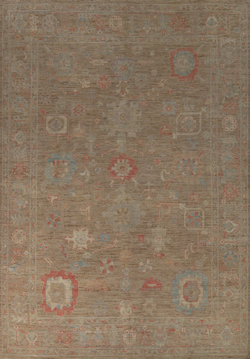 Vegetable Dye Brown Oushak Turkish Area Rug 9x12