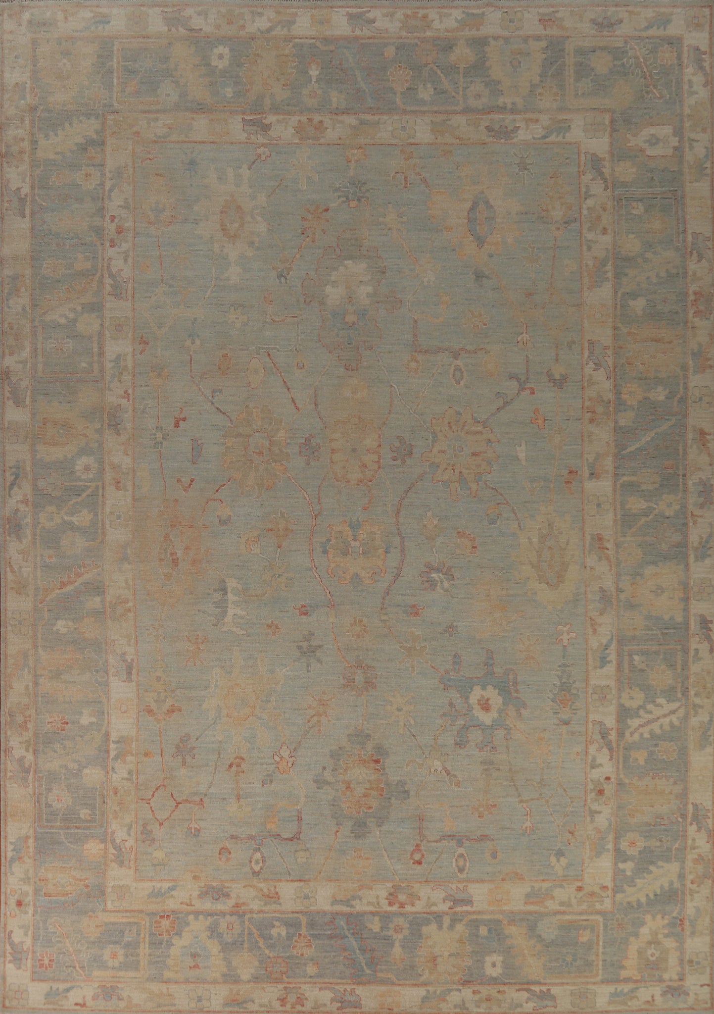 Vegetable Dye Blue Oushak Turkish Large Rug 10x14