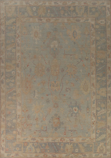 Vegetable Dye Blue Oushak Turkish Large Rug 10x14