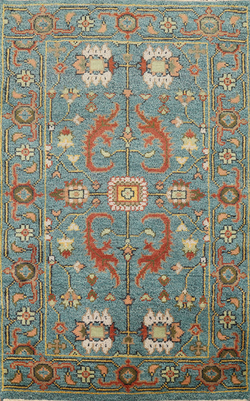 Handmade Blue Wool Oushak Oriental Rug 3x5