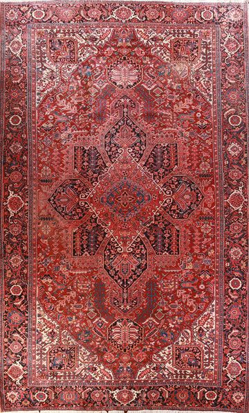 Vegetable Dye Red Geometric Heriz Persian Large Rug 12x19