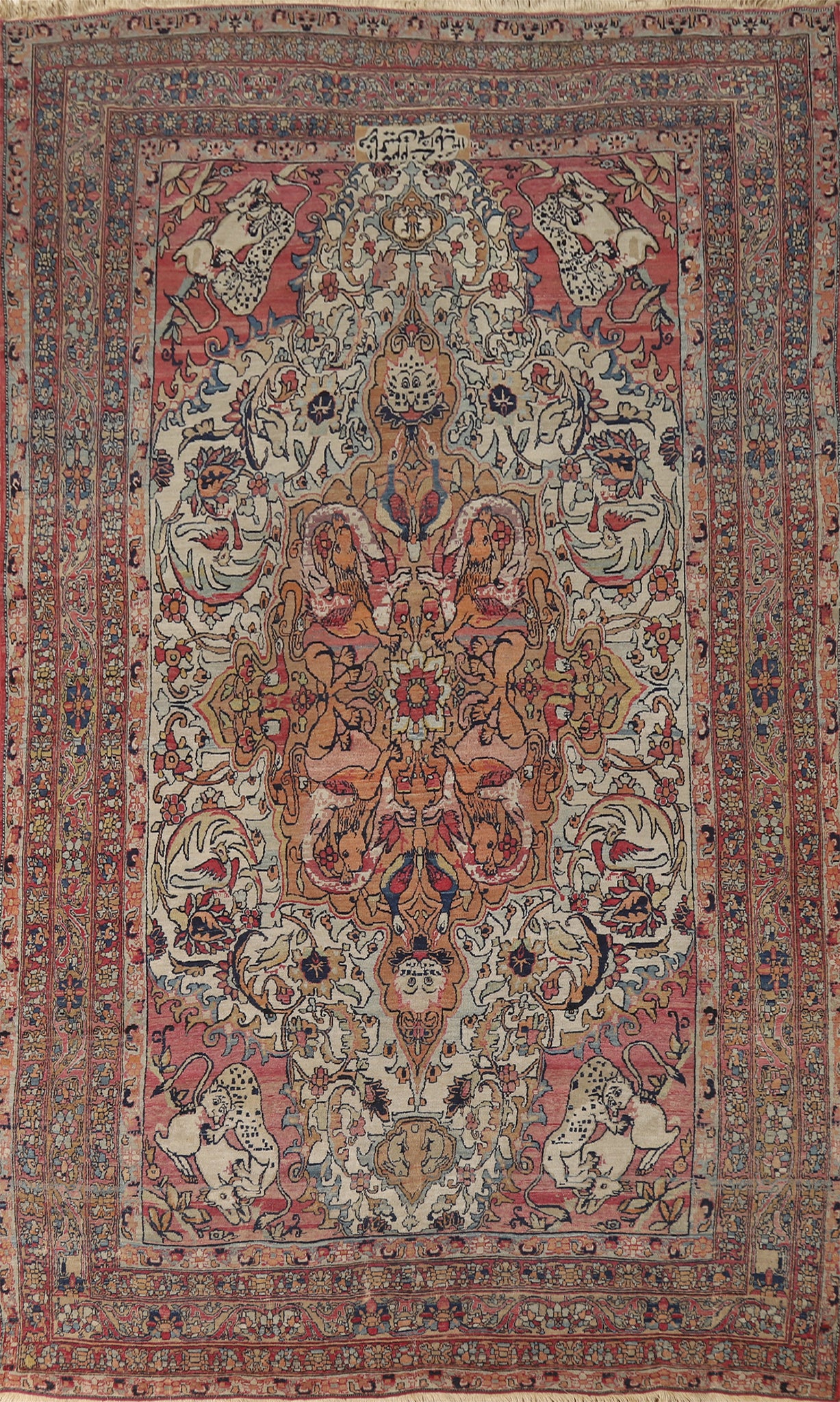 Pre-1900 Vegetable Dye Kerman Ravar Signed Persian Rug 6x12