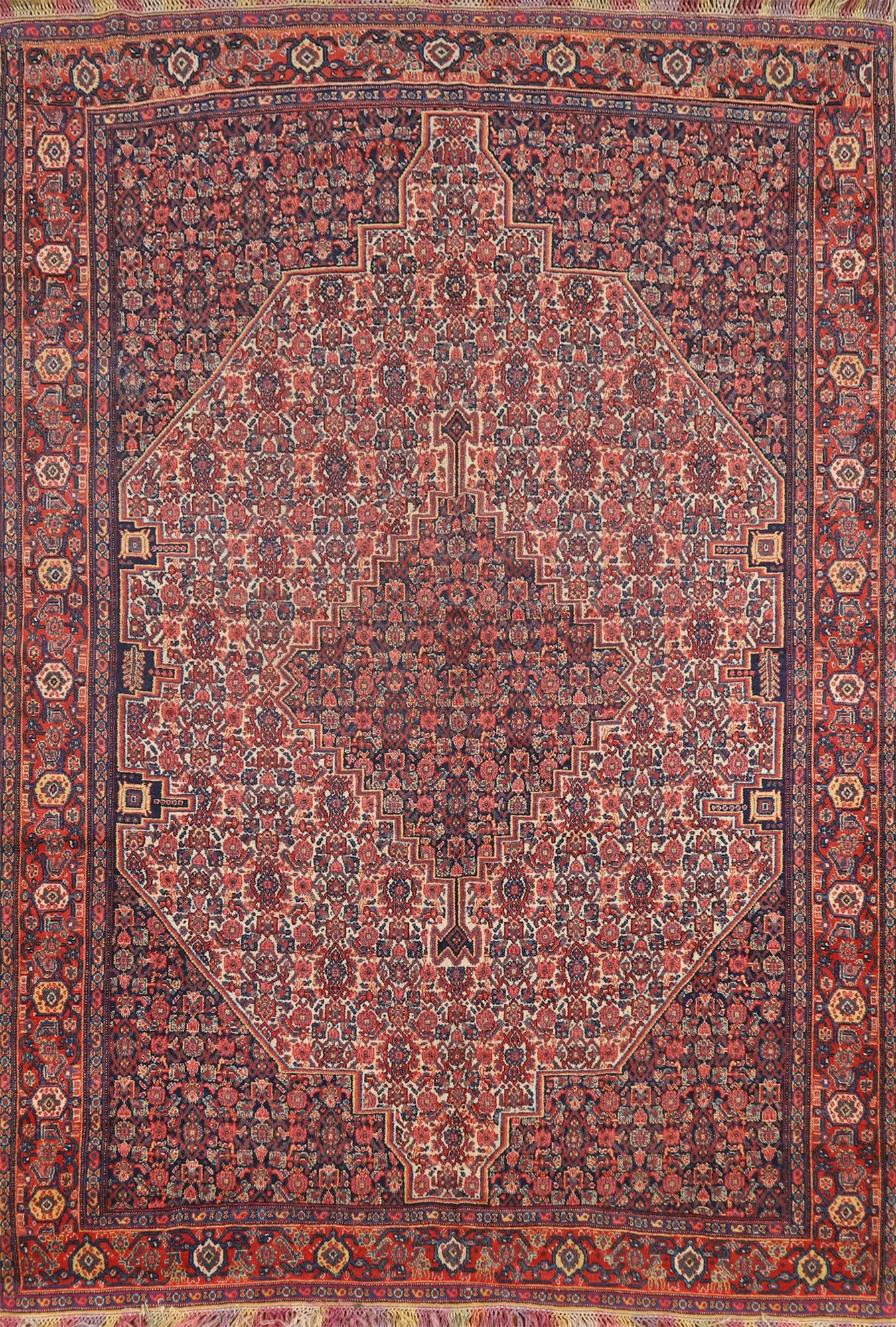 Pre-1900 Vegetable Dye Senneh Haftrang Persian Rug 4x6