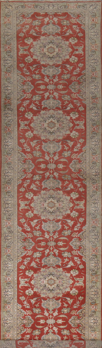 Vegetable Dye Floral Tabriz Persian Runner Rug 3x17