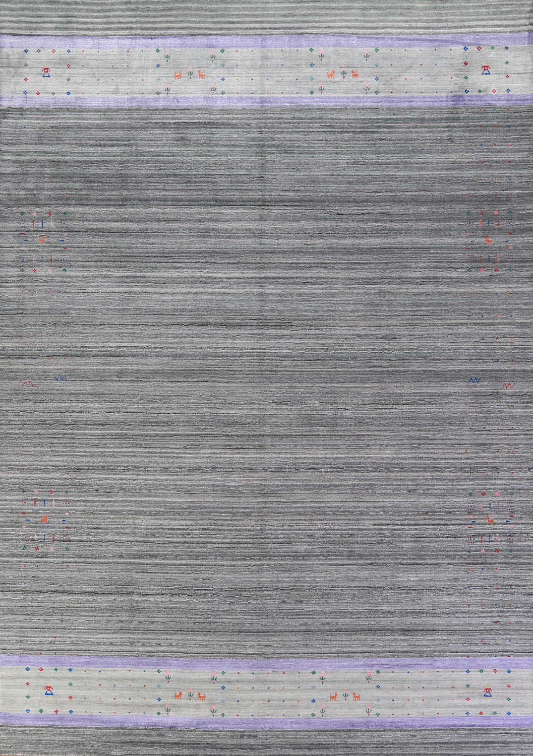 Striped Gray Wool Oriental Area Rug 9x13