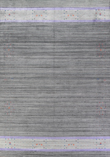 Striped Gray Wool Oriental Area Rug 9x13