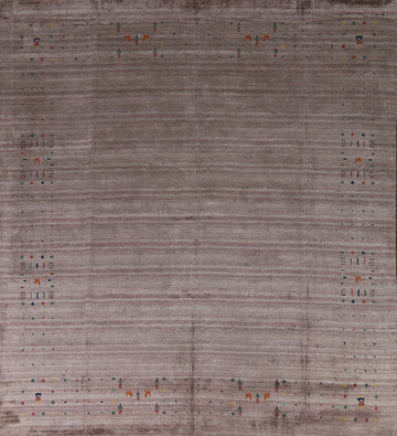 Striped Brown Wool Gabbeh Indian Square Rug 8x8