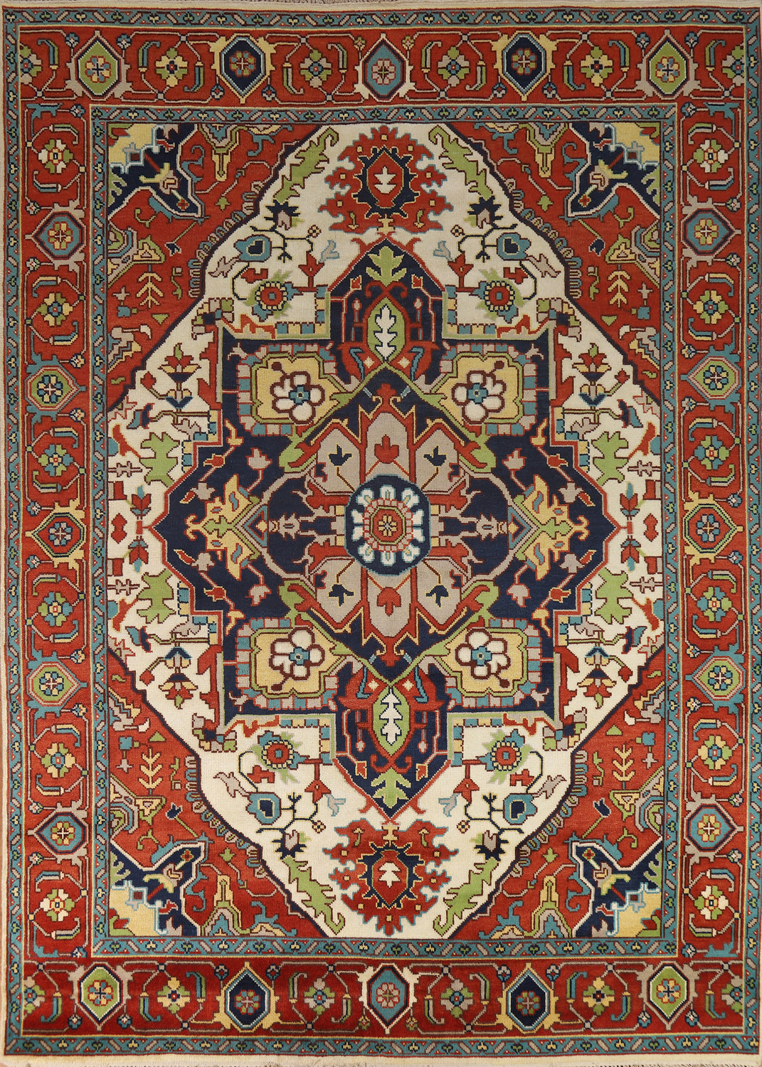 Ivory & Orange Heriz Serapi Indian Area Rug 9x12