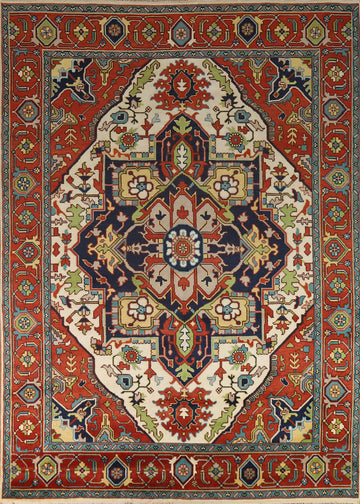 Ivory & Orange Heriz Serapi Indian Area Rug 9x12