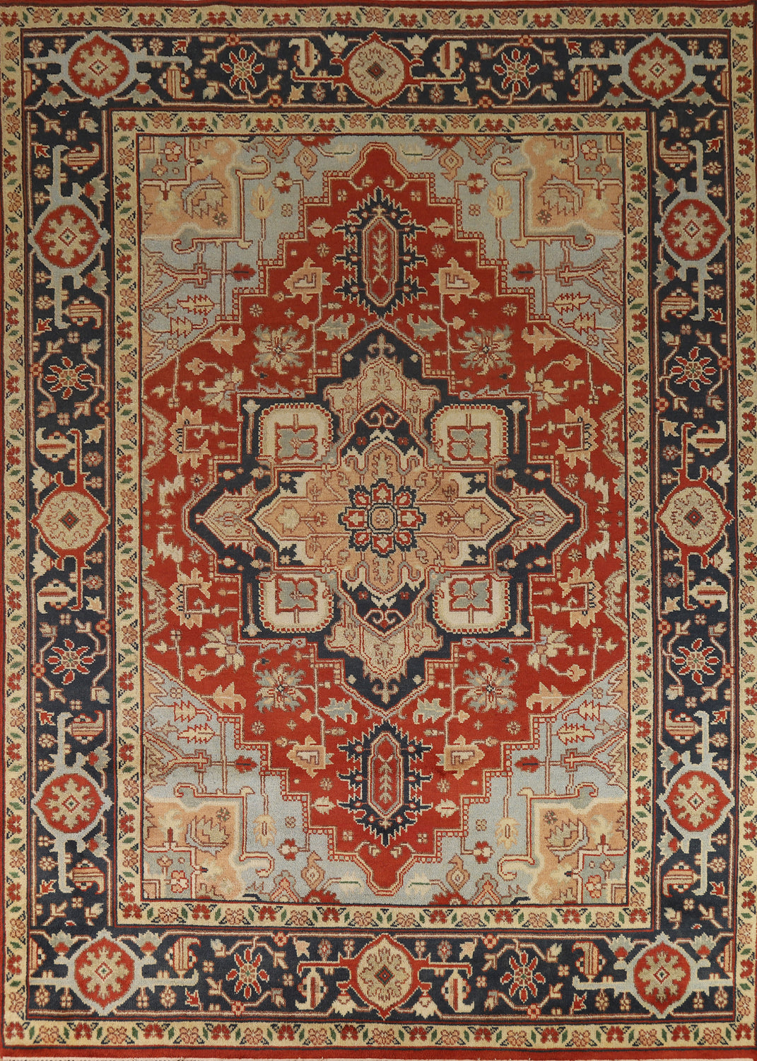 Geometric Wool Heriz Serapi Indian Area Rug 9x12