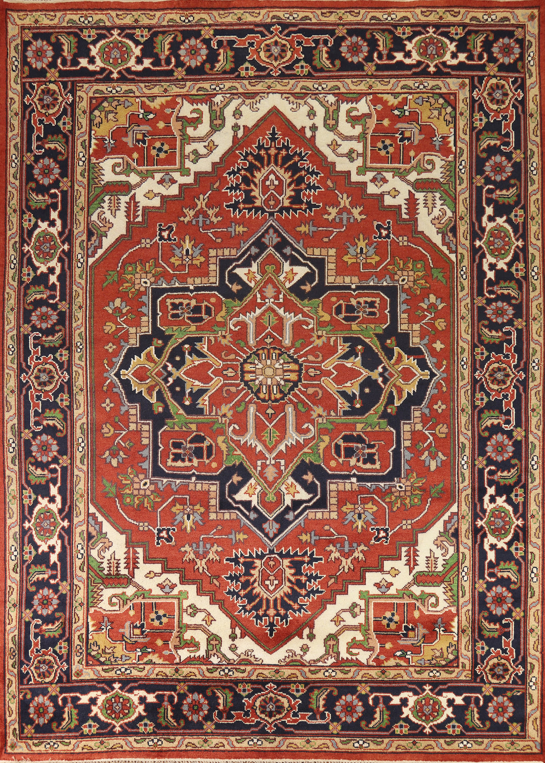 Orange Medallion Heriz Serapi Indian Area Rug 9x12
