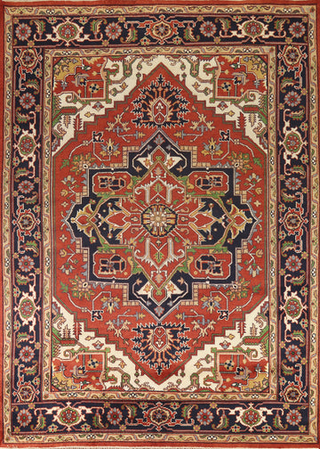 Orange Medallion Heriz Serapi Indian Area Rug 9x12