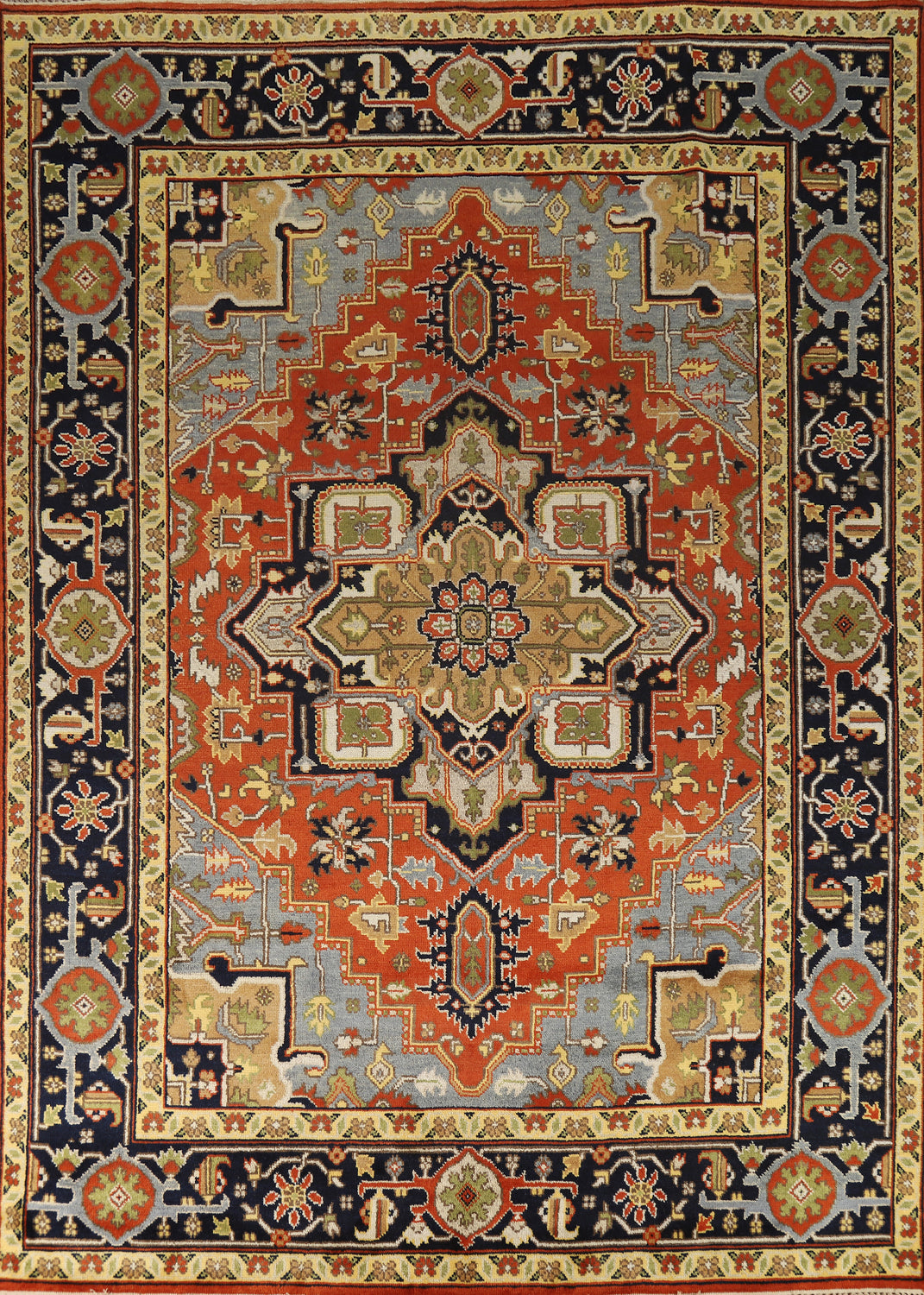 Geometric Wool Heriz Serapi Indian Area Rug 9x12
