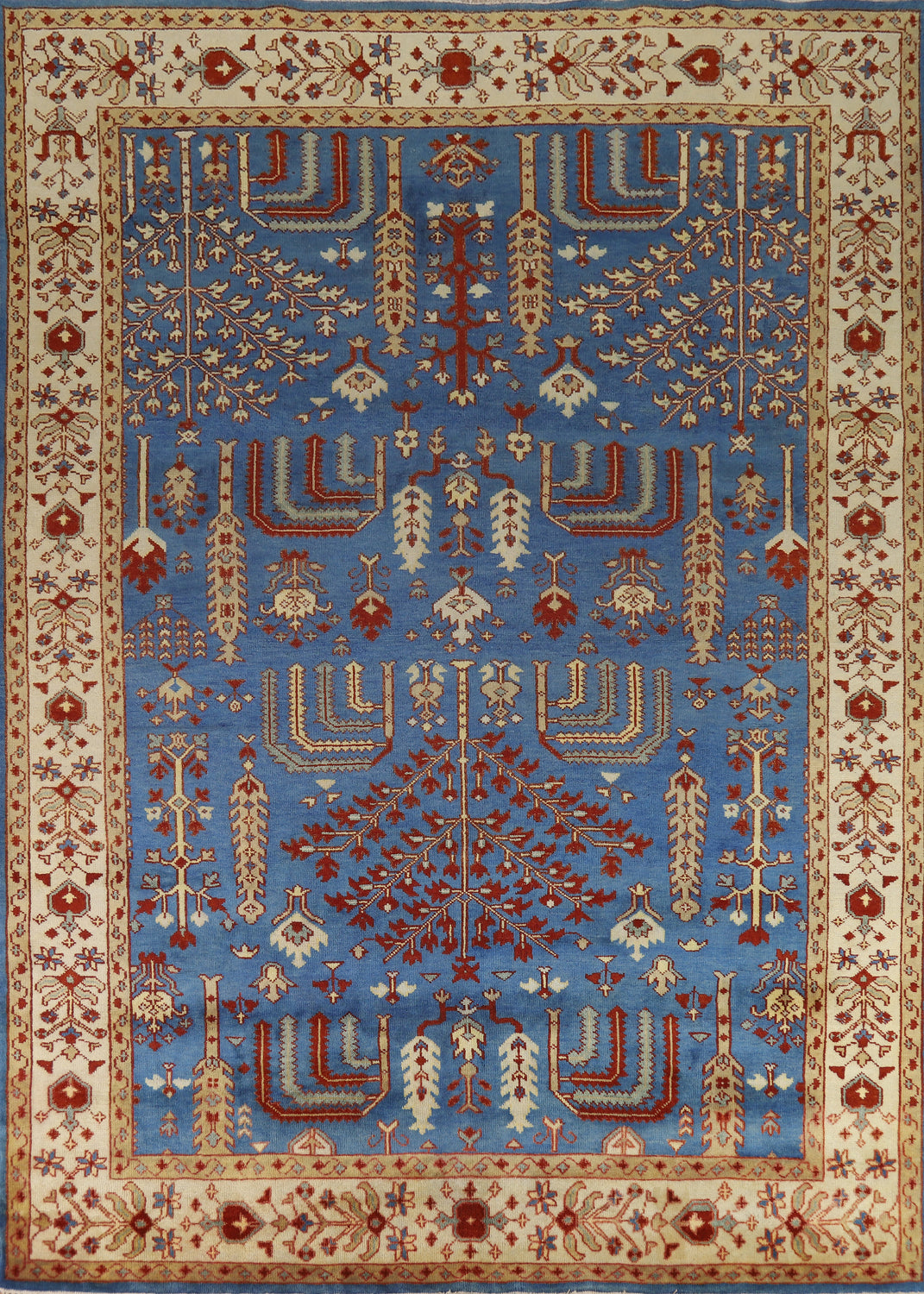 Blue Geometric Oushak Indian Area Rug 9x12