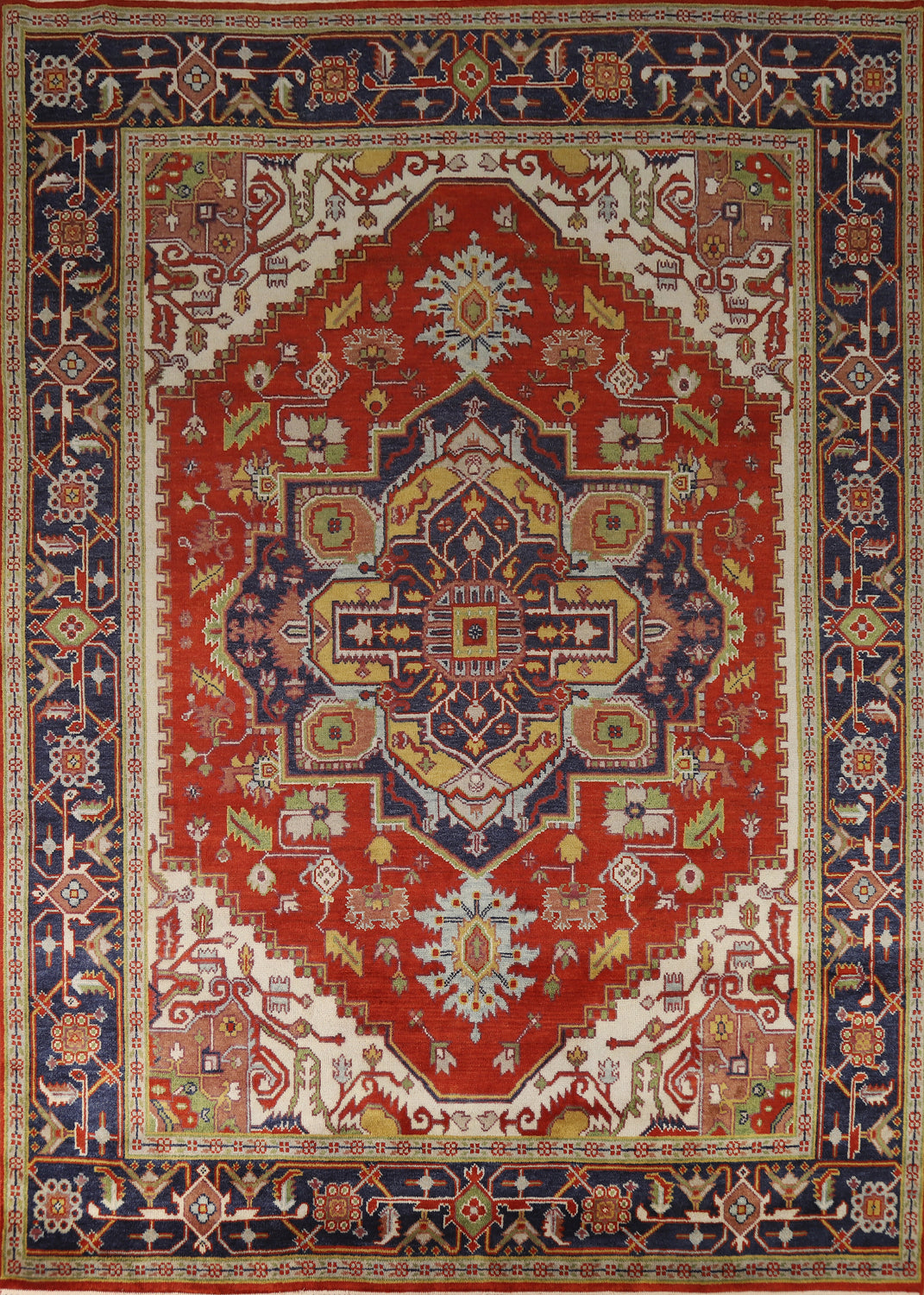 Wool Medallion Heriz Serapi Indian Area Rug 9x12