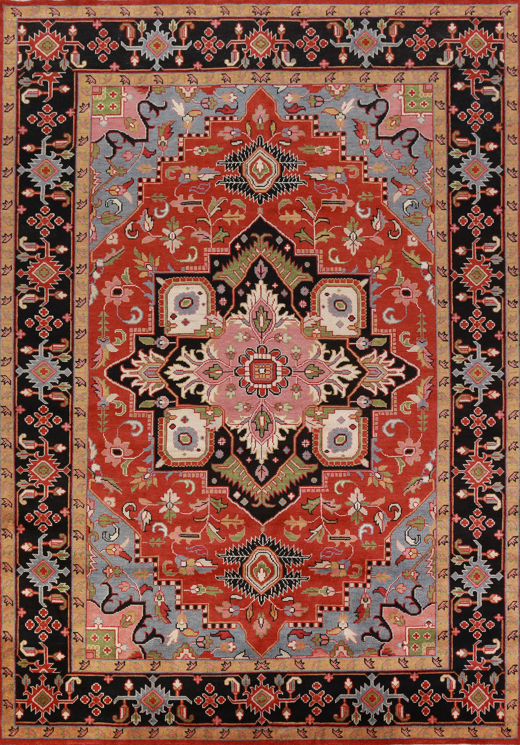 Geometric Heriz Serapi Indian Large Rug 10x14