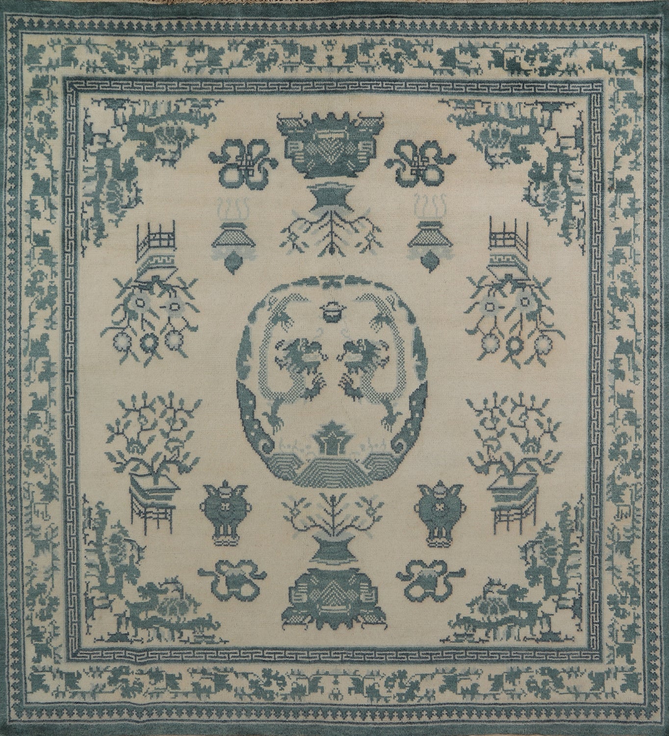 Square Art Deco Indian Area Rug 8x8