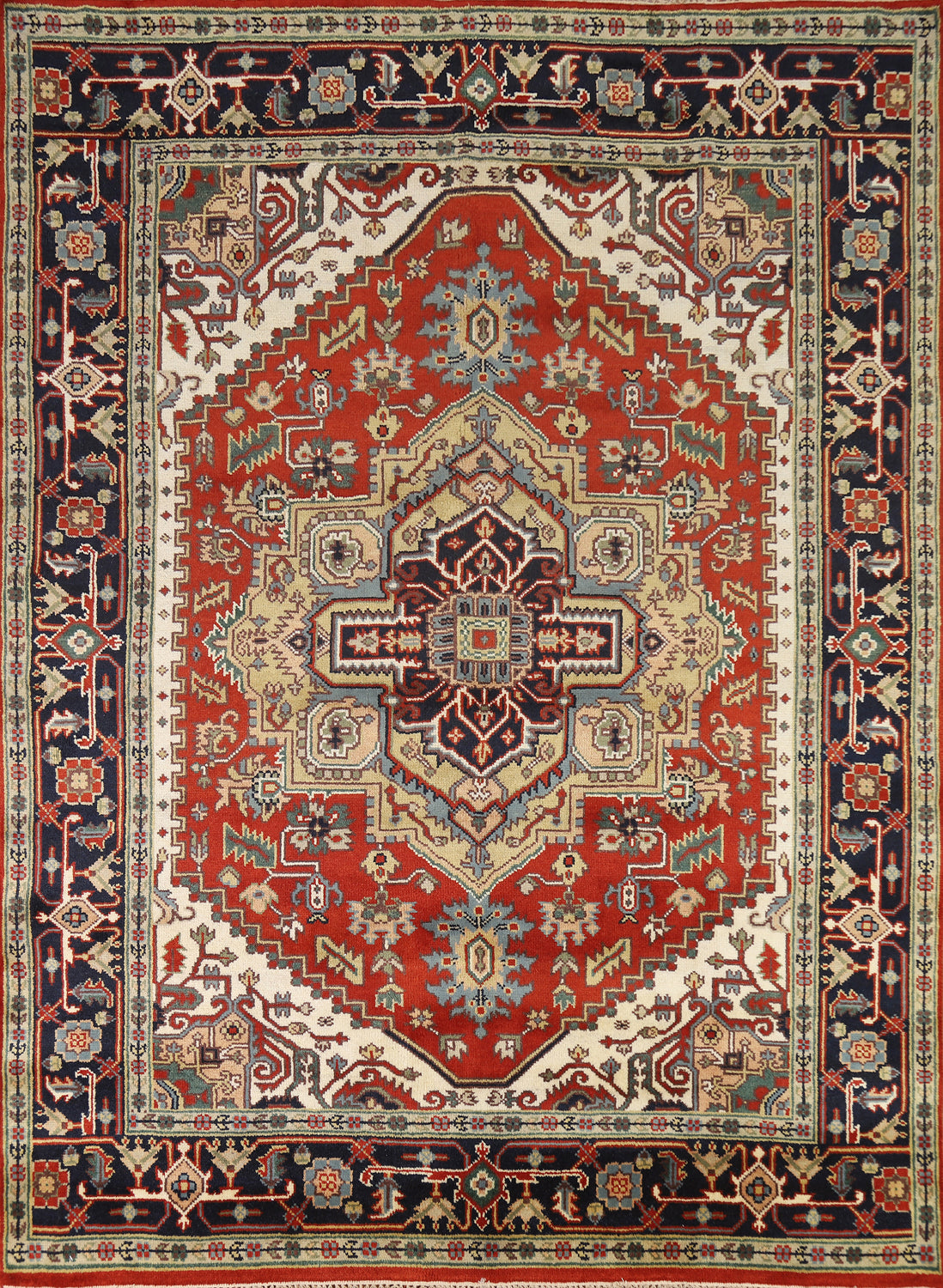 Wool Medallion Heriz Serapi Indian Area Rug 8x10