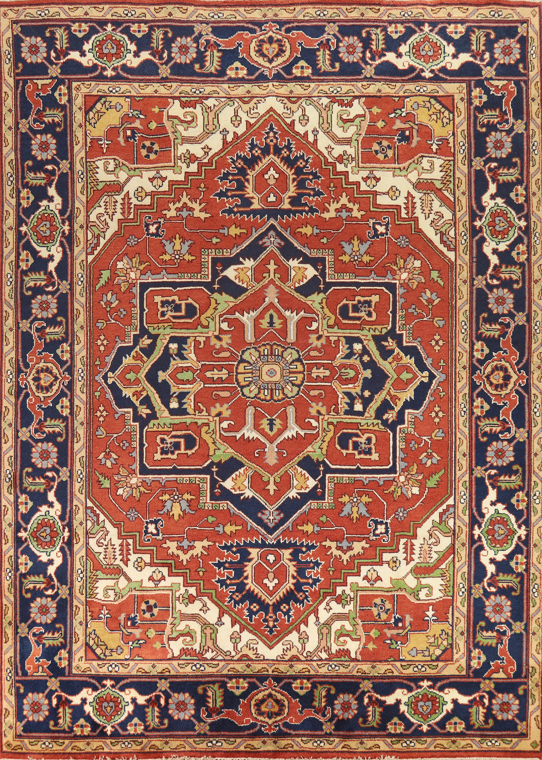 Orange Wool Medallion Heriz Serapi Indian Area Rug 9x12