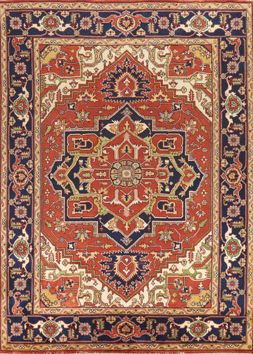 Orange Wool Medallion Heriz Serapi Indian Area Rug 9x12