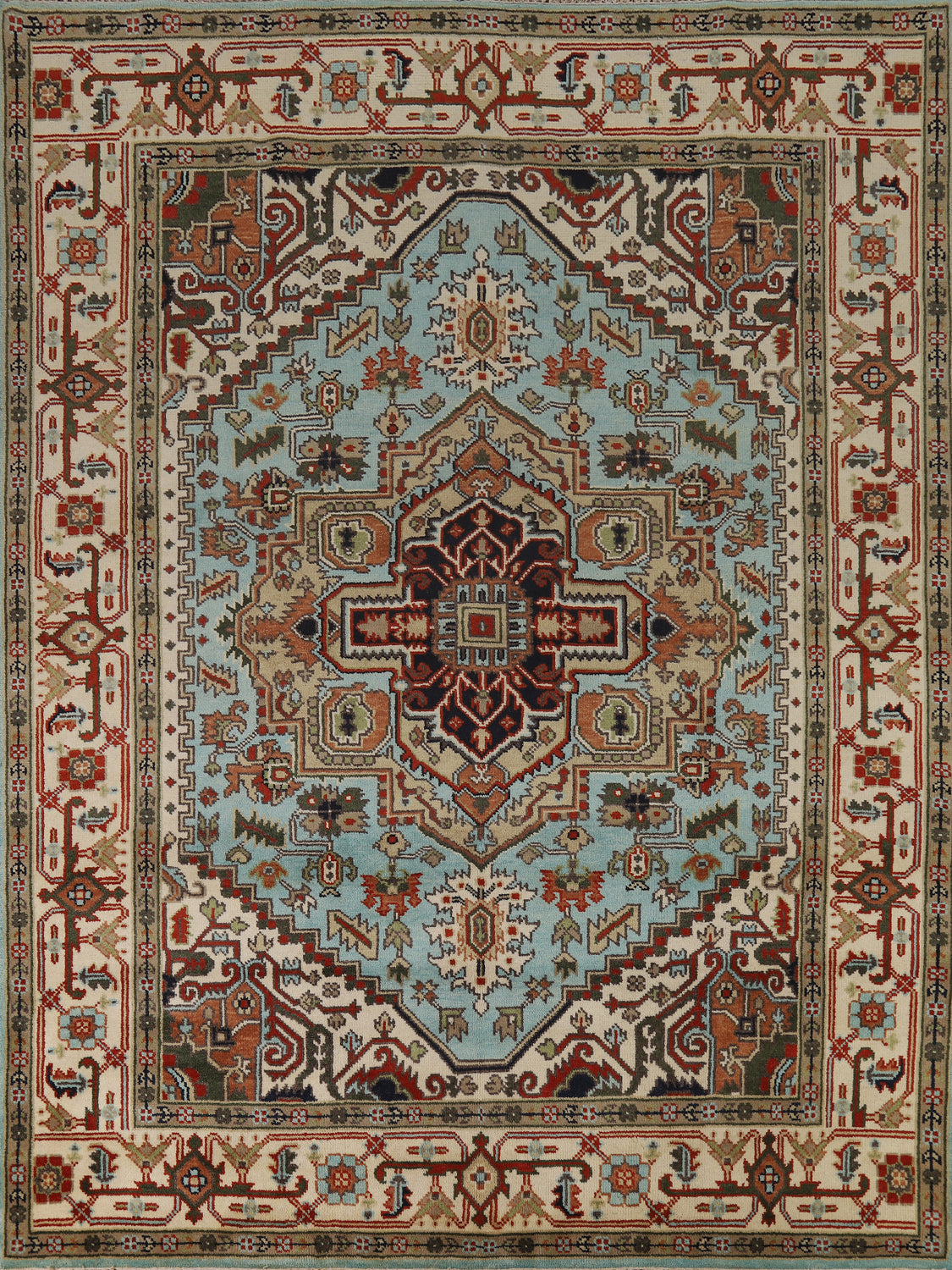 Light Blue Geometric Heriz Serapi Indian Area Rug 8x10
