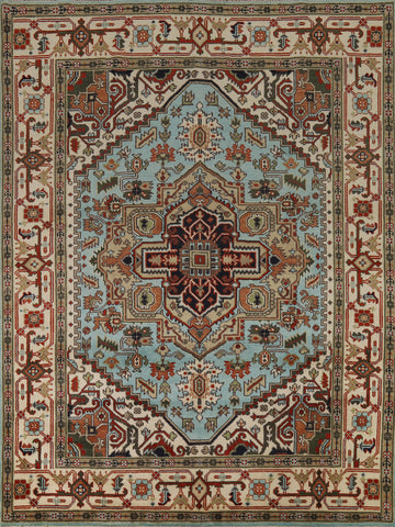 Light Blue Geometric Heriz Serapi Indian Area Rug 8x10
