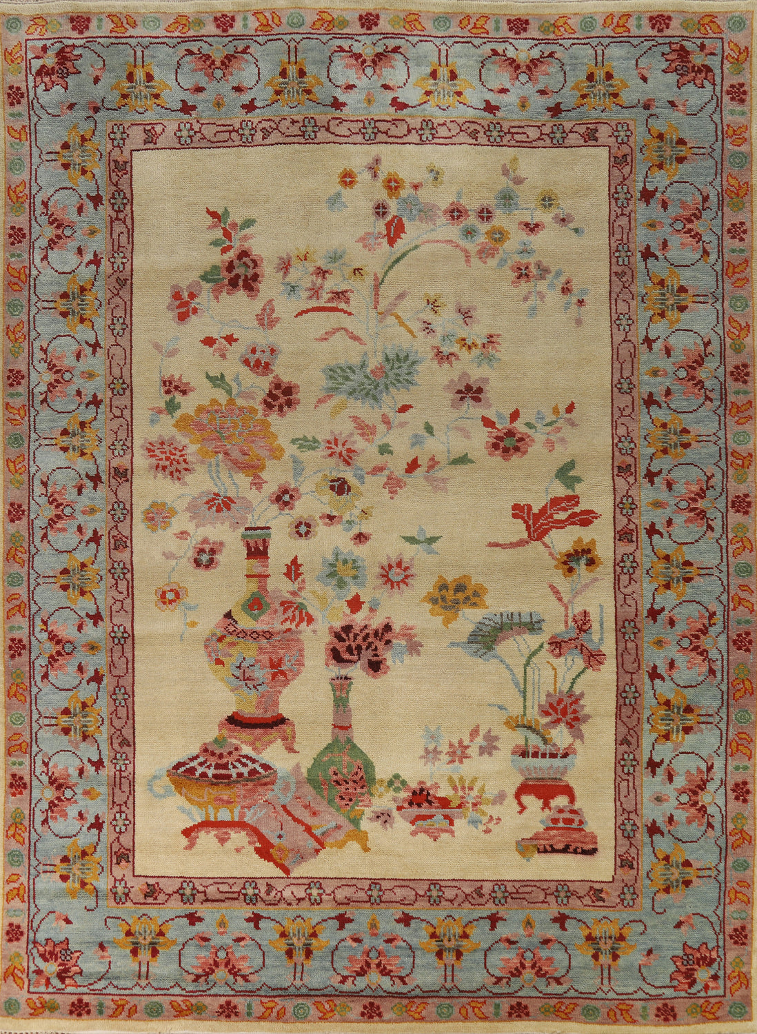 Pictorial Wool Handmade Art Deco Indian Area Rug 8x10