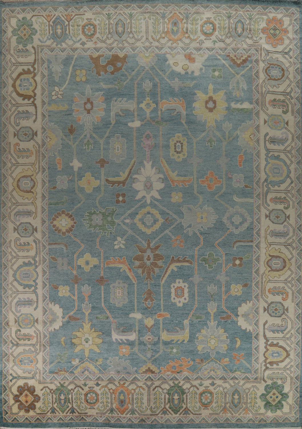 Wool Floral Blue Oushak Indian Large Rug 12x15