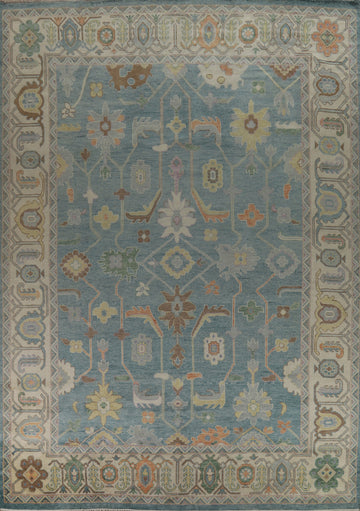 Wool Floral Blue Oushak Indian Large Rug 12x15