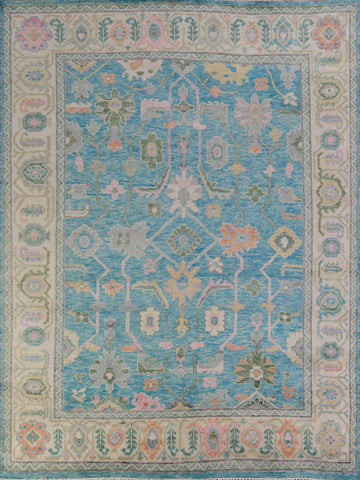 All-Over Floral Blue Oushak Indian Area Rug 8x10