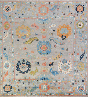 All-Over Floral Square Oushak Indian Area Rug 9x9