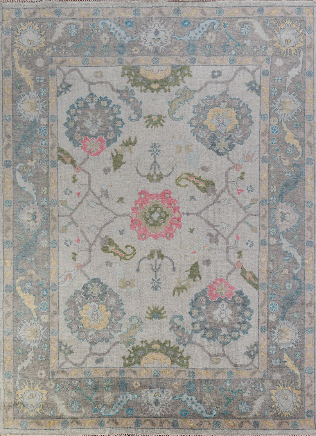 Gray Floral Oushak Indian Area Rug 8x10