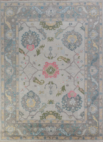 Gray Floral Oushak Indian Area Rug 8x10