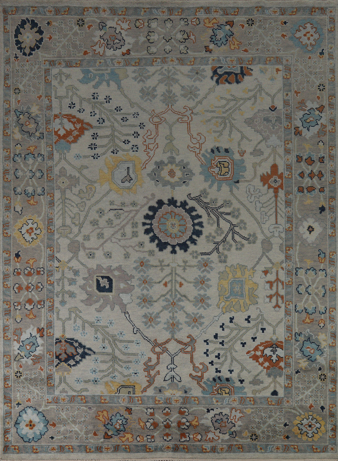 Handmade Gray Floral Oushak Indian Area Rug 8x10