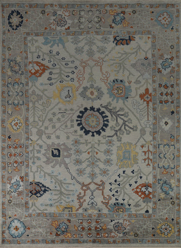 Handmade Gray Floral Oushak Indian Area Rug 8x10