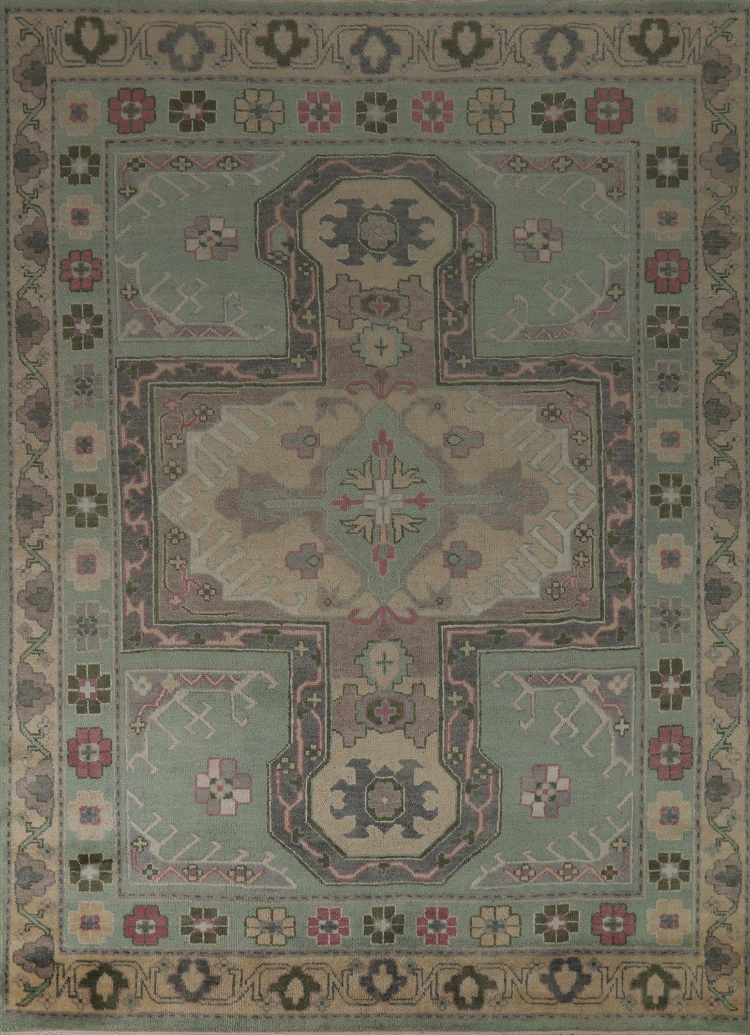 Green Geometric Oushak Indian Area Rug 7x10