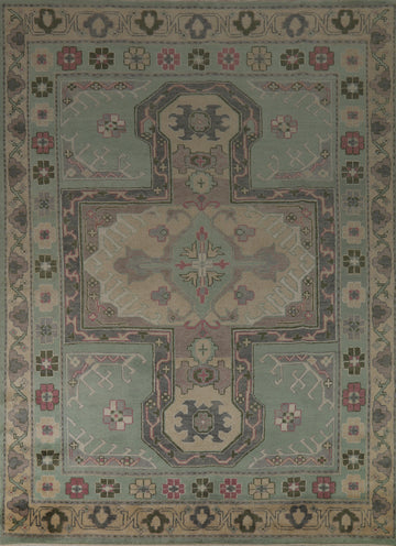 Green Geometric Oushak Indian Area Rug 7x10