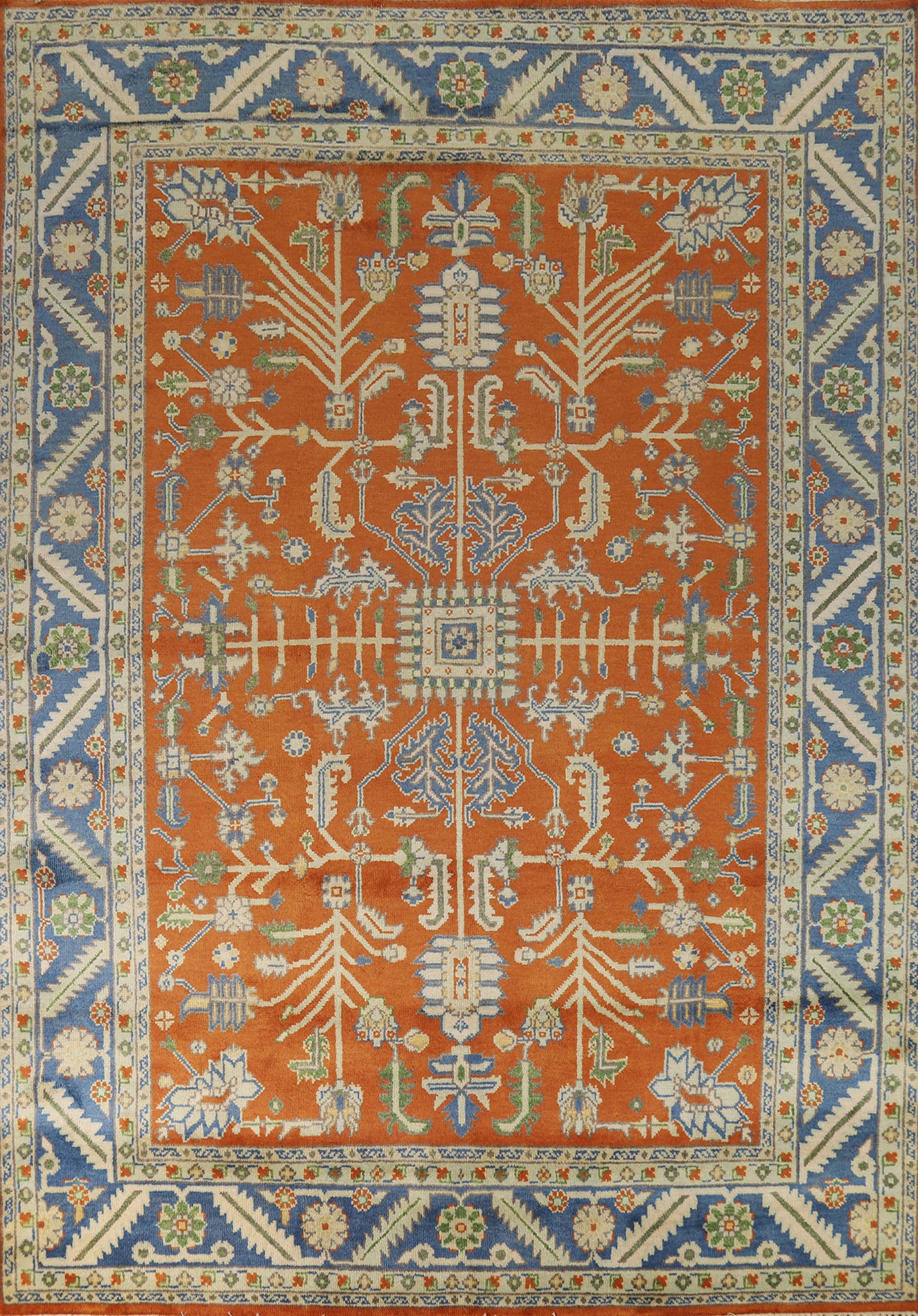 Orange Wool Floral Oushak Oriental Area Rug 9x12