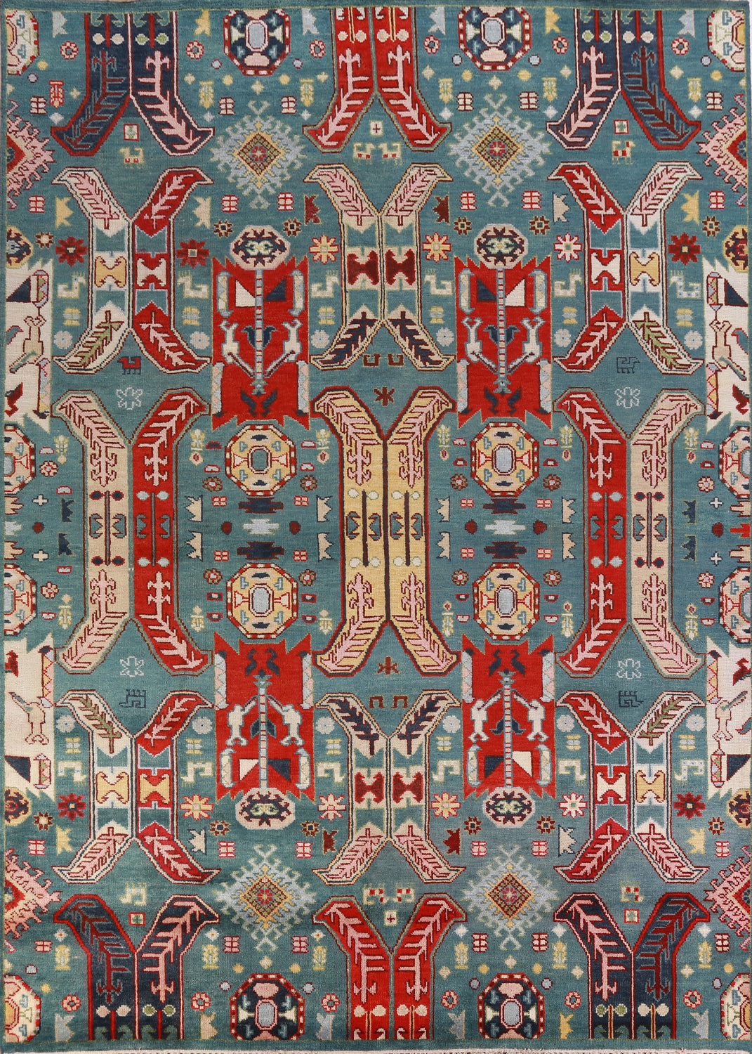 All-Over Geometric Kazak Oriental Area Rug 9x12
