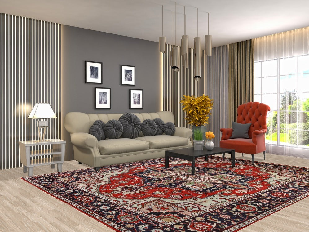Geometric Red Wool Heriz Serapi Oriental Area Rug 8x10